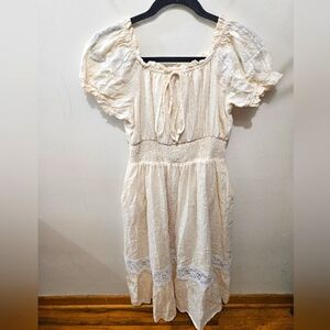 Scarlet Darkness Ivory Ruffle Smocking Boho Renaissance Cosplay Midi Dress MED